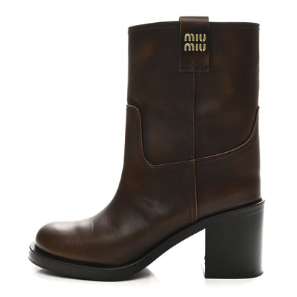 Miu Miu Vitello Fume Moto Booties 38.5 Bruciato 1 of 10