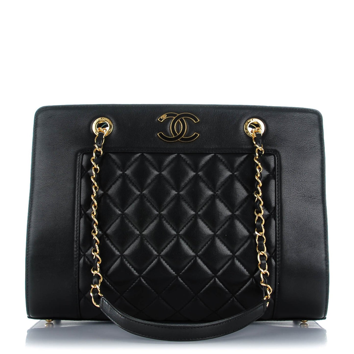 Sheepskin Quilted Mademoiselle Vintage Shopping Tote Black
