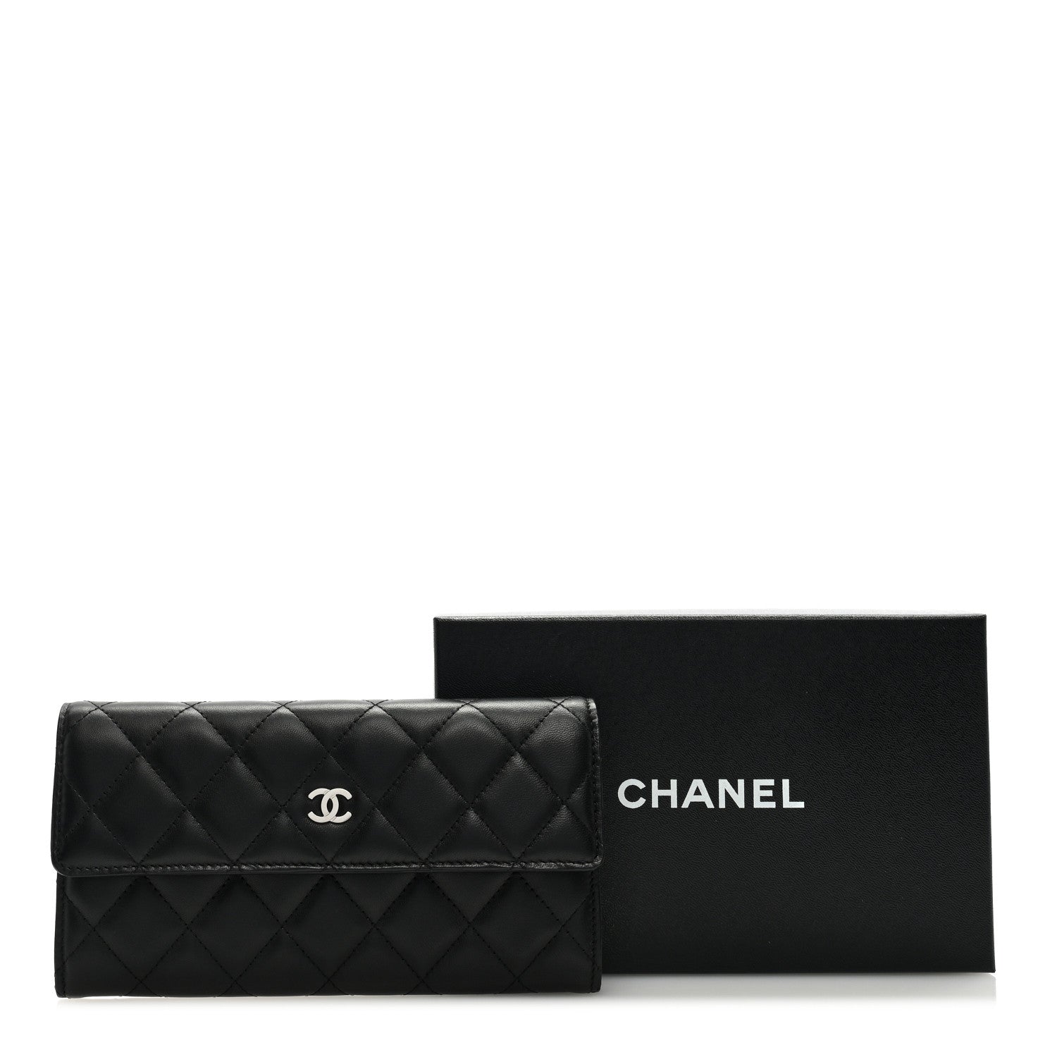Chanel Lambskin Quilted Large Gusset Flap Wallet Black 8 of 8