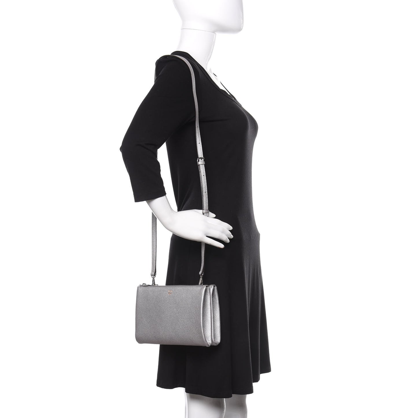 Grained Calfskin Milla Double Crossbody Bag Spike Silver