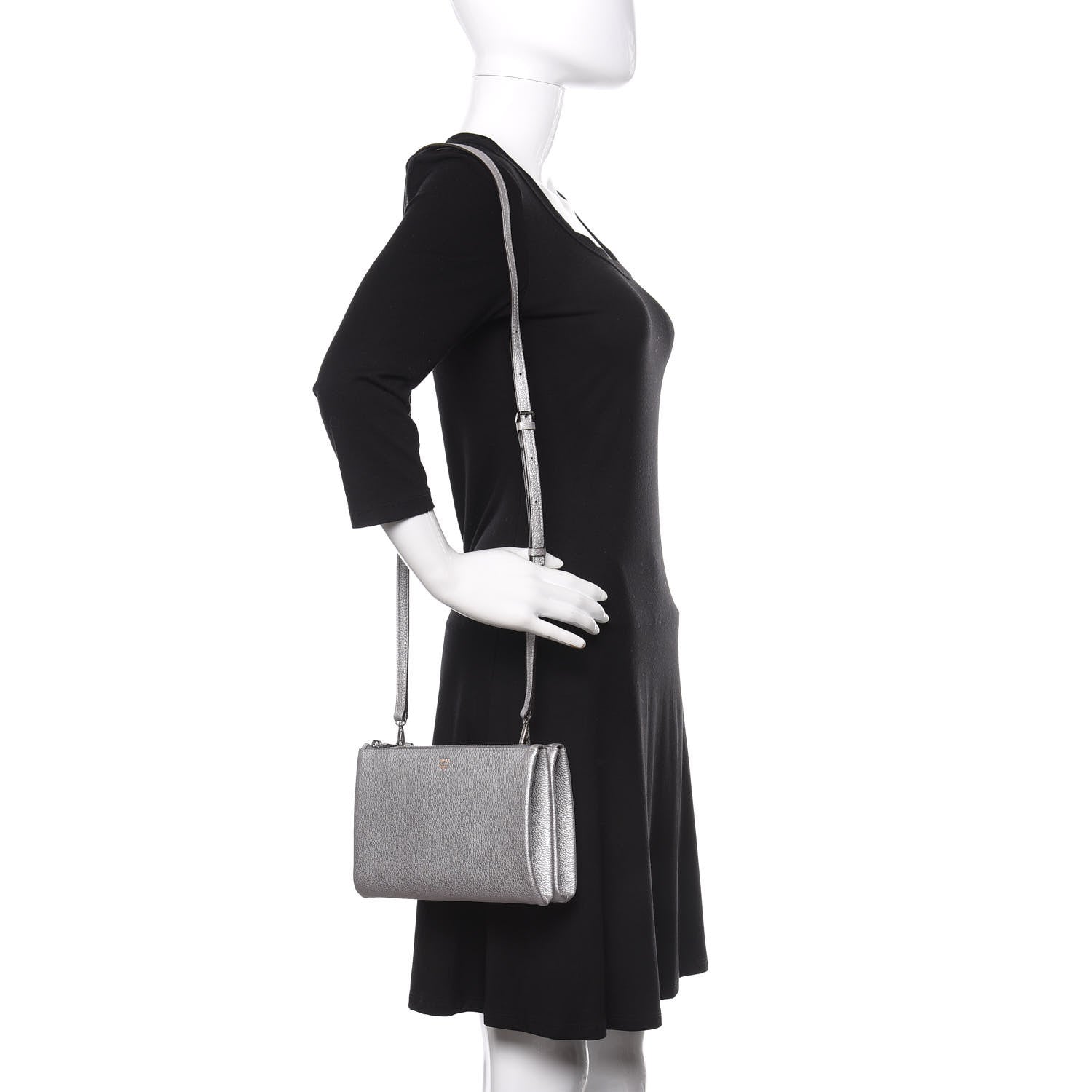 MCM Grained Calfskin Milla Double Crossbody Bag Spike Silver 2 of 9