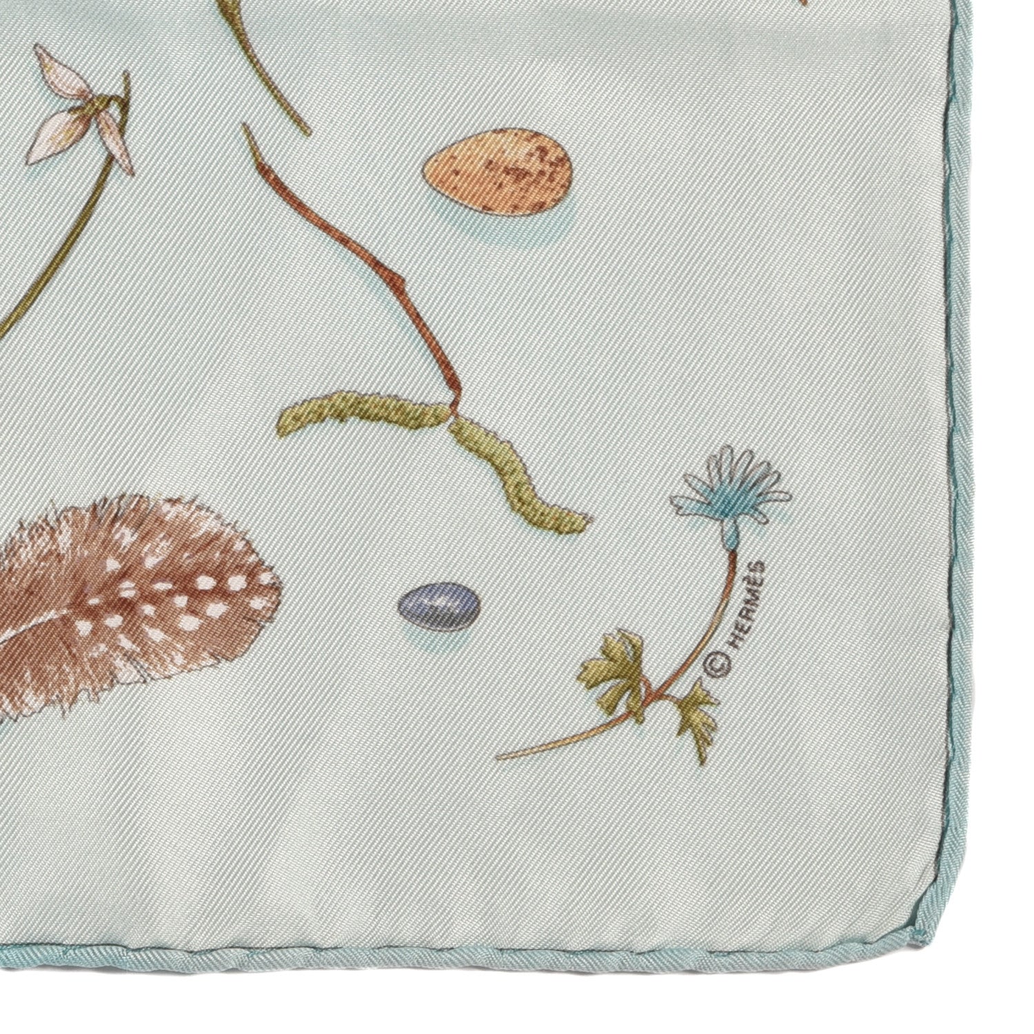 Hermes Silk Fleurs et Plumes Pocket Square Scarf 3 of 5