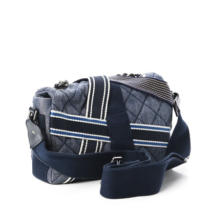 Chanel Denim Quilted Medium Airlines Buckle Messenger Bag Blue 3 of 10