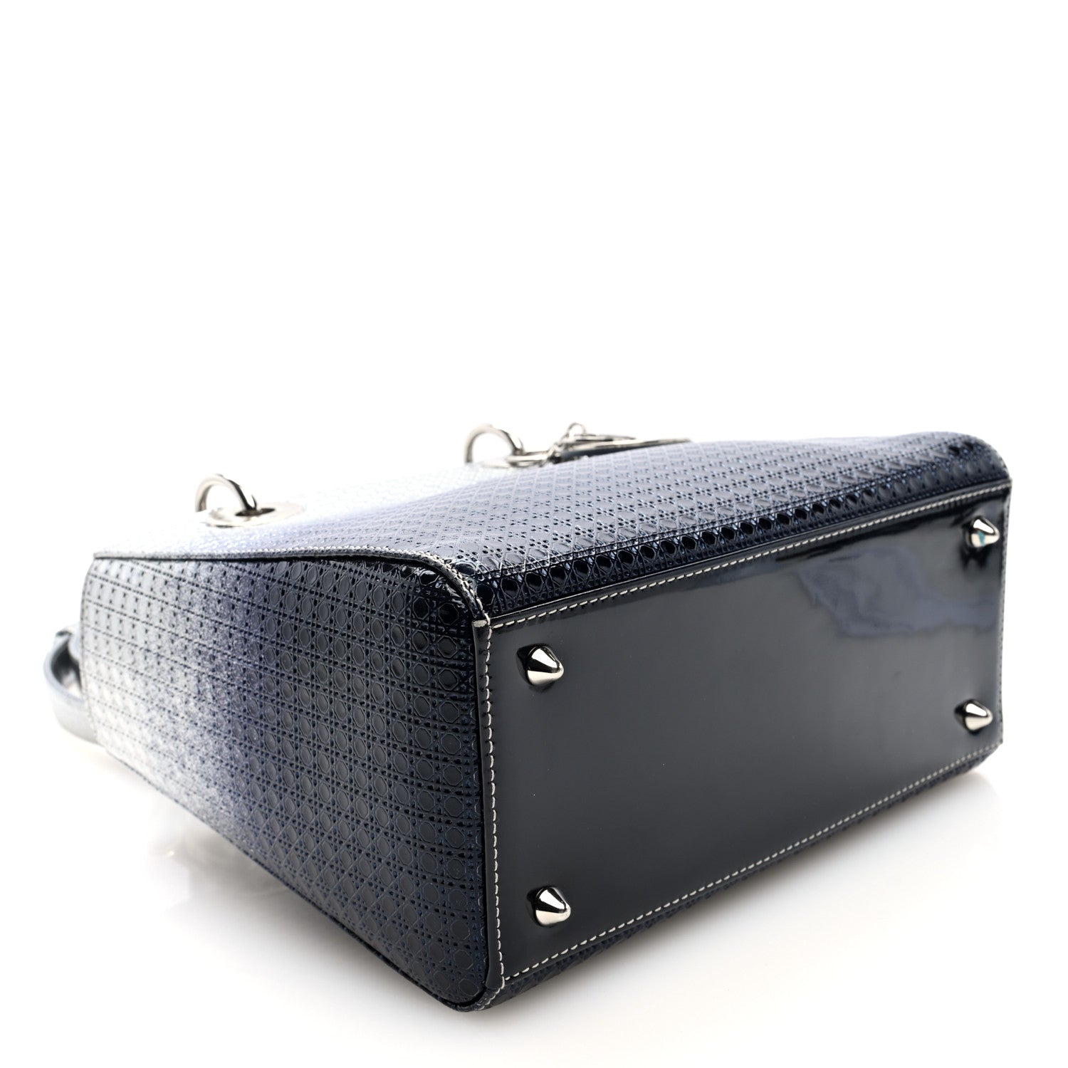 Christian Dior Metallic Patent Micro-Cannage Gradient Medium Lady Dior Silver Blue 4 of 9