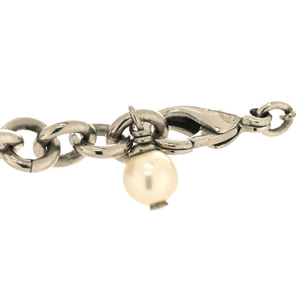 Chanel Crystal Pearl CC Camellia Charm Short Necklace Silver 4 of 5
