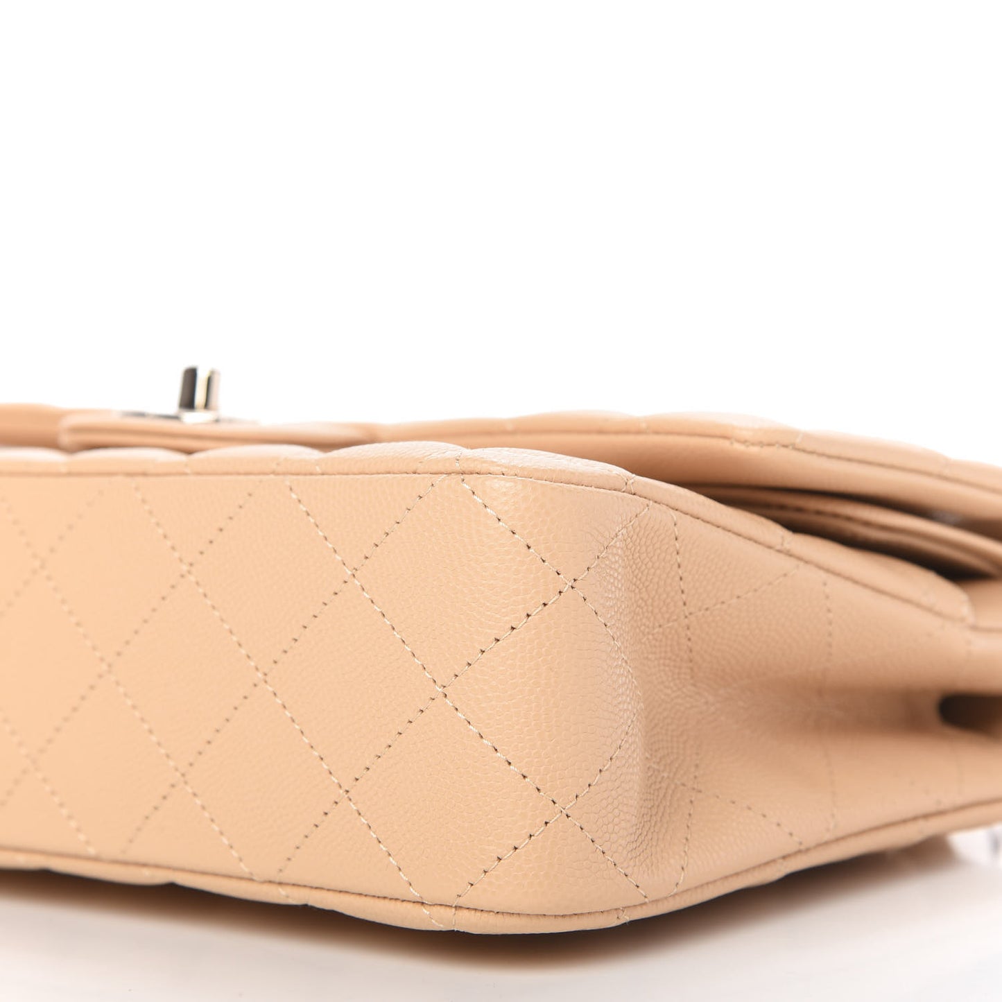 Caviar Quilted Medium Double Flap Light Beige