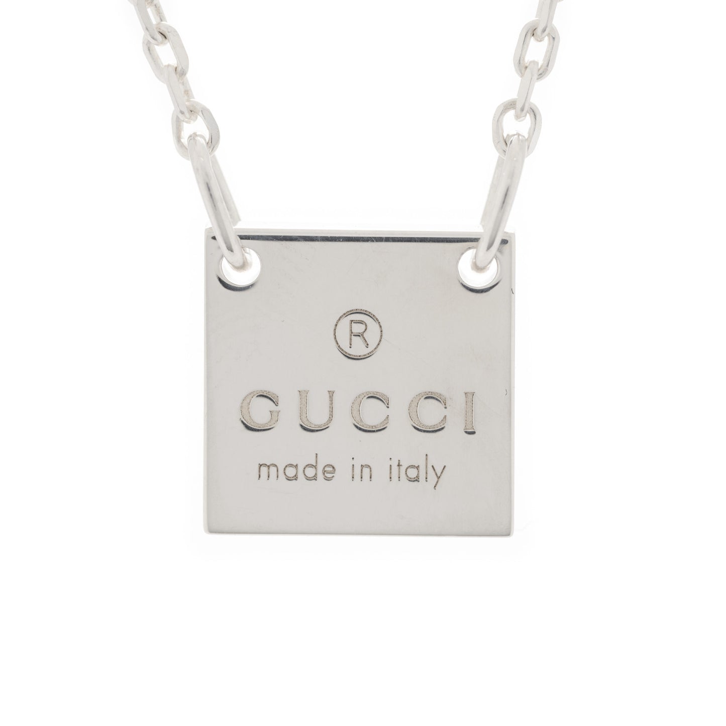 Sterling Silver Logo Square Tag Necklace