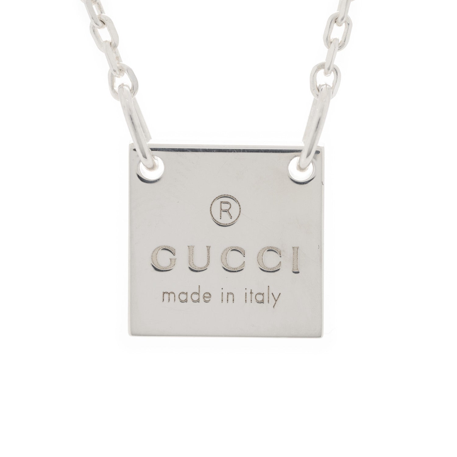 Gucci Sterling Silver Logo Square Tag Necklace 3 of 4
