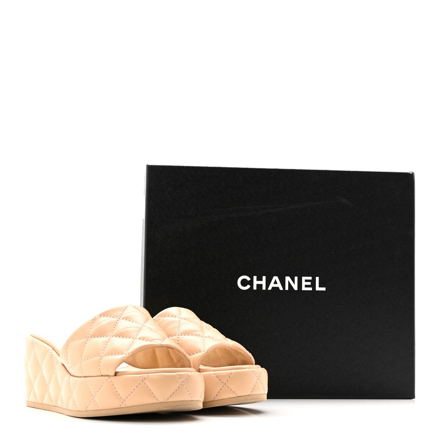 Lambskin Quilted Camelia CC Wedge Sandal Mules 37 Beige