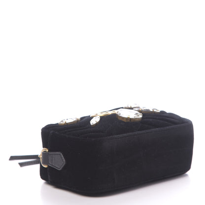 Gucci Velvet Matelasse Marquise Crystals Mini GG Marmont Chain Shoulder Bag Black 4 of 10