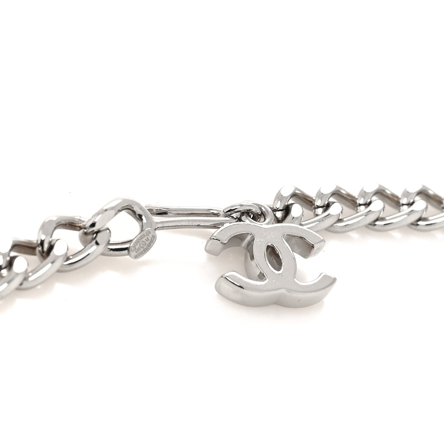 Metal CC Chain Logo Belt Silver