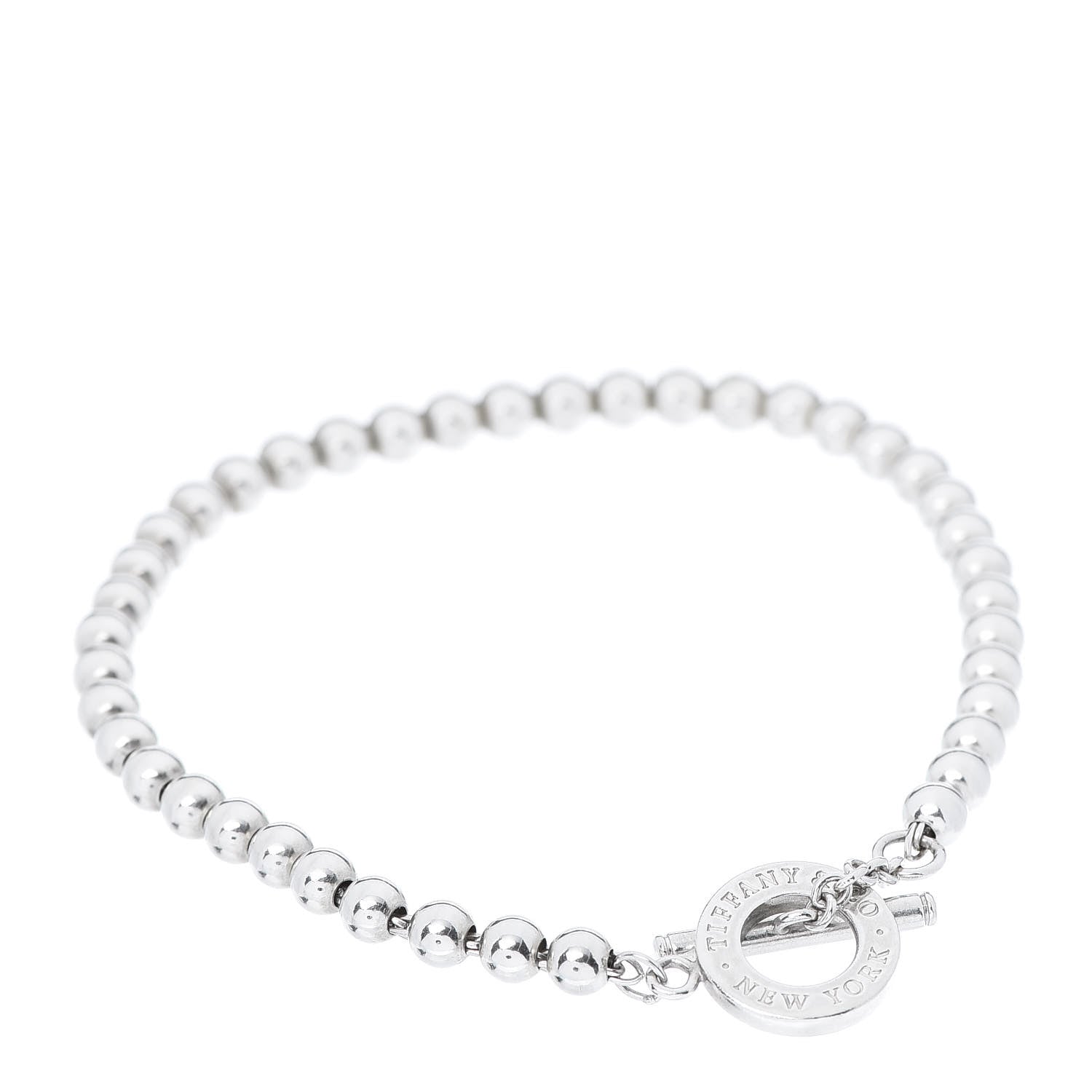 Tiffany Sterling Silver 4mm Beads Toggle Bracelet 1 of 5