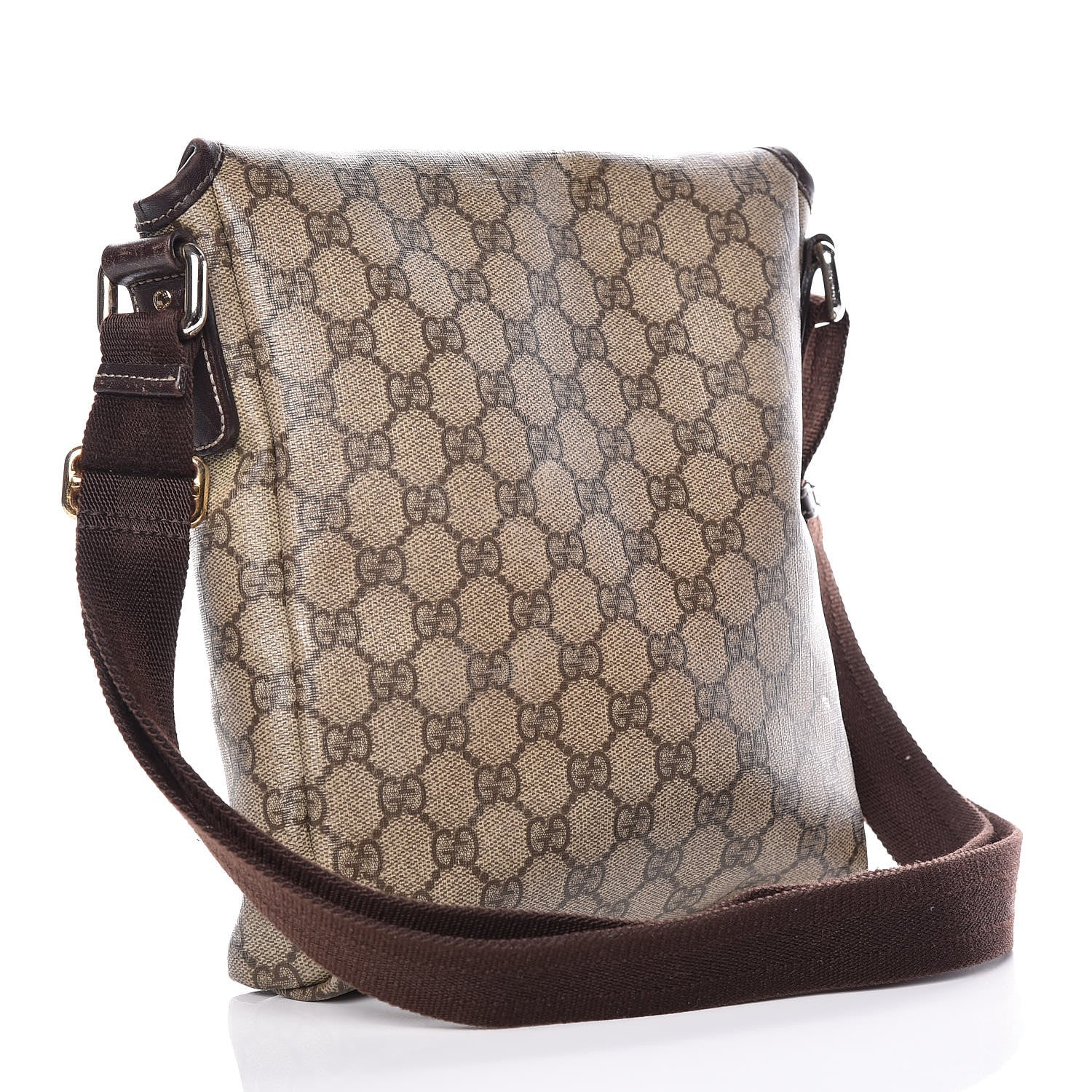 Gucci GG Supreme Monogram Selleria Calfskin Small Flap Messenger Bag Beige Ebony Cocoa Dark Chocolate 3 of 17
