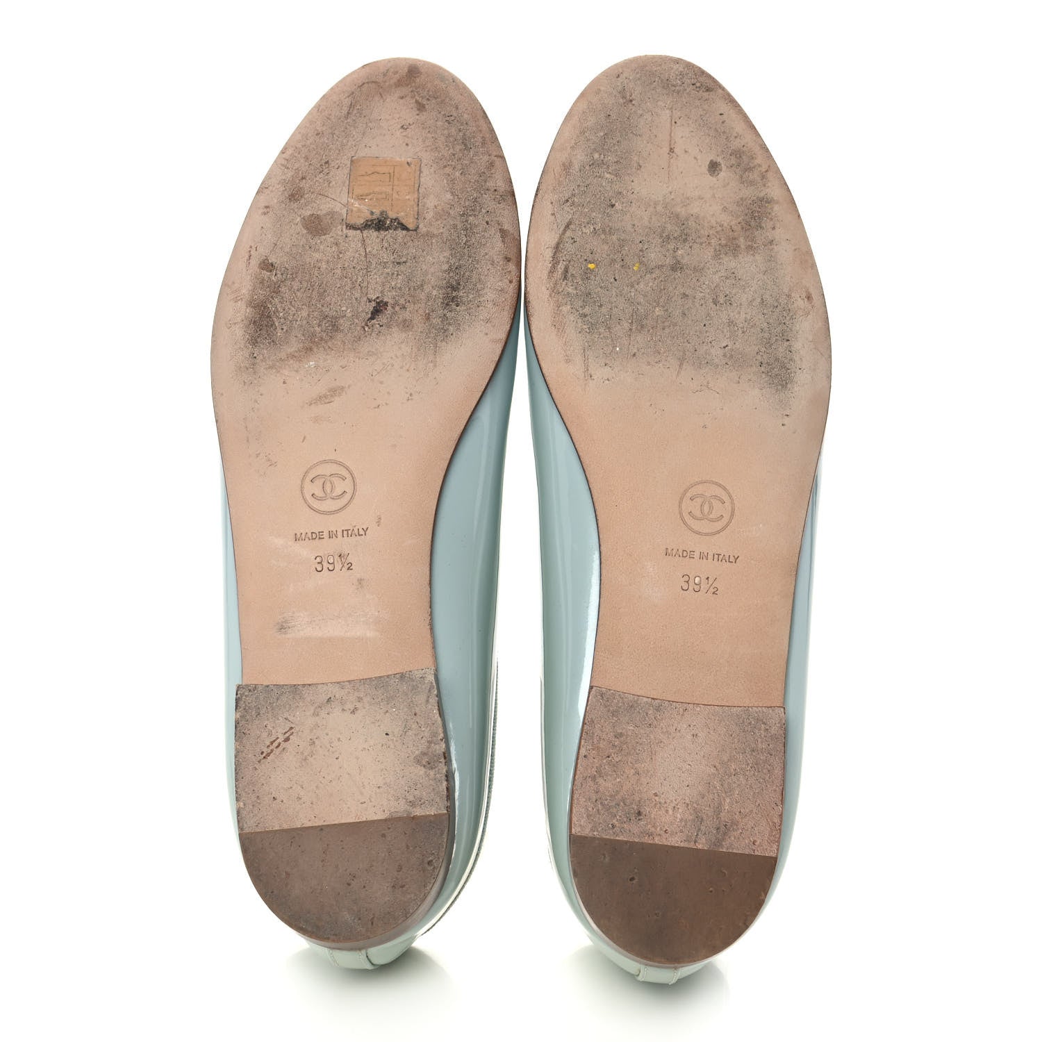 Chanel Patent Cap Toe CC Ballerina Flats 39.5 Mint Green Grey 6 of 9