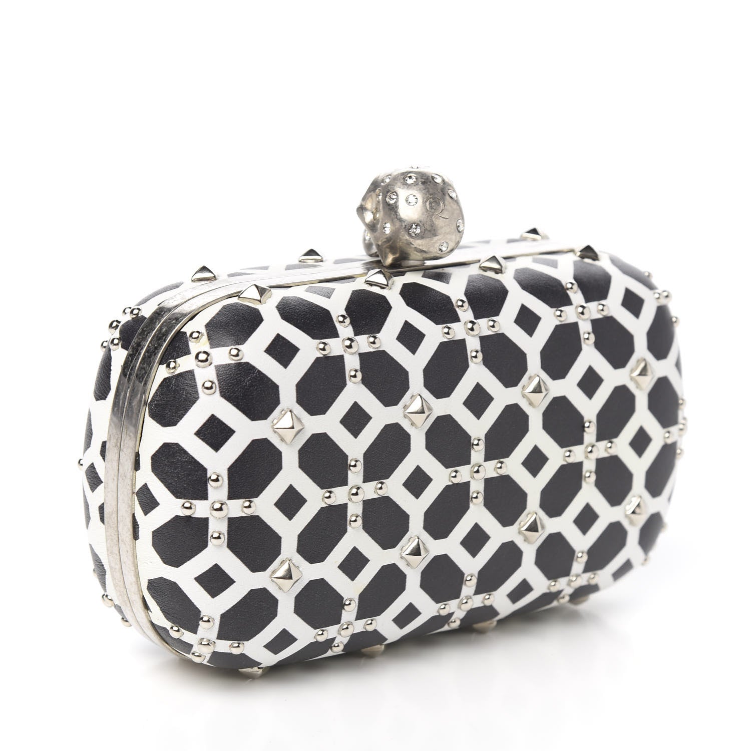 Alexander McQueen Lambskin Studded Skull Box Clutch Ivory Black 2 of 9