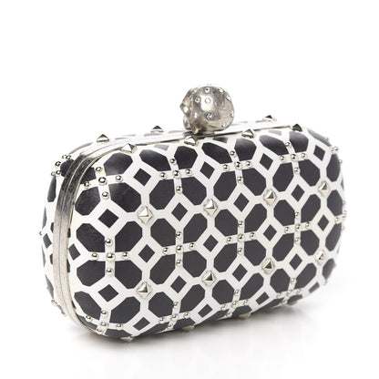 Alexander McQueen Lambskin Studded Skull Box Clutch Ivory Black 2 of 9