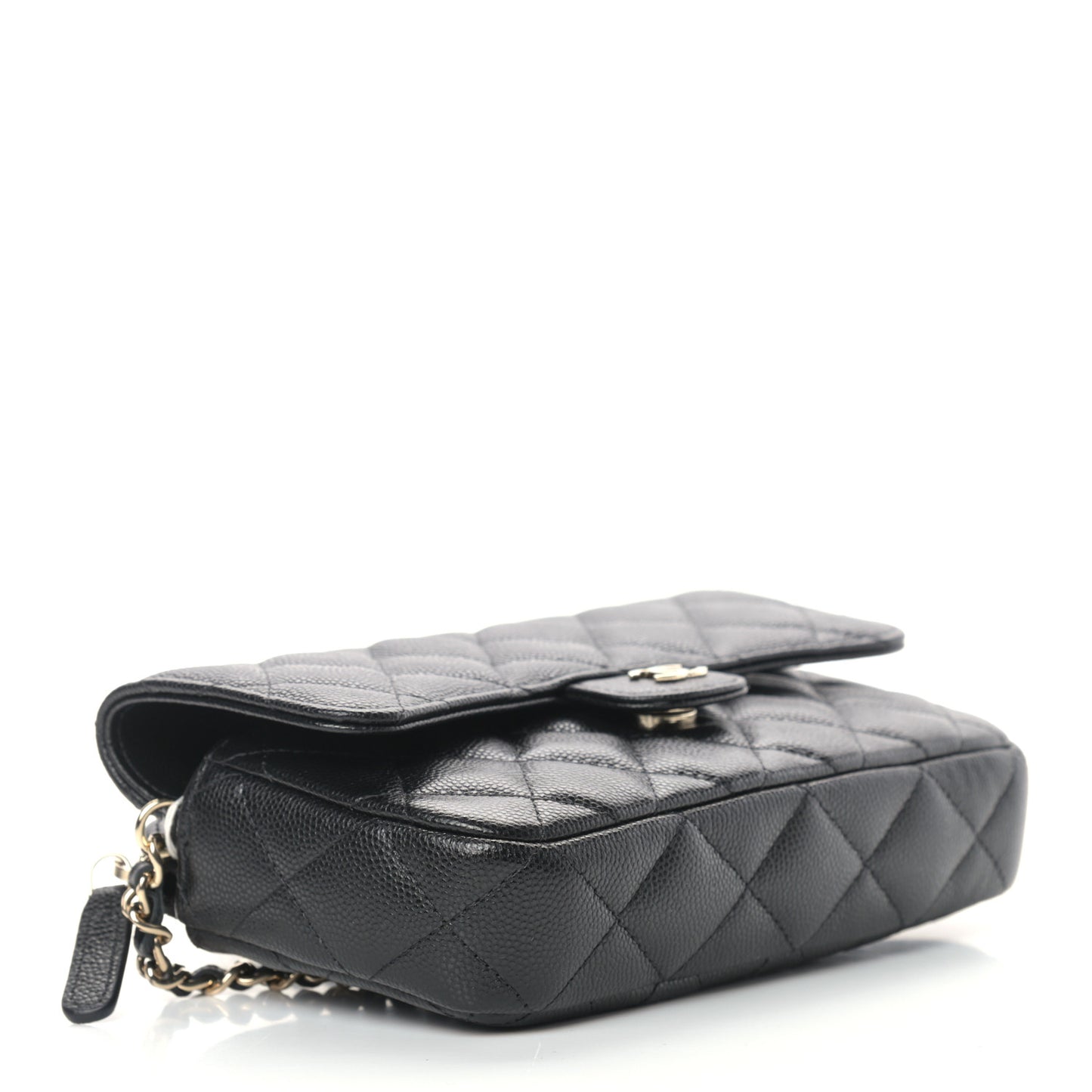 Caviar Quilted Flap Phone Holder With Chain Black
