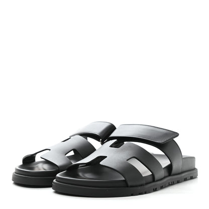 Hermes Calfskin Womens Chypre Sandals 37 Black 3 of 9