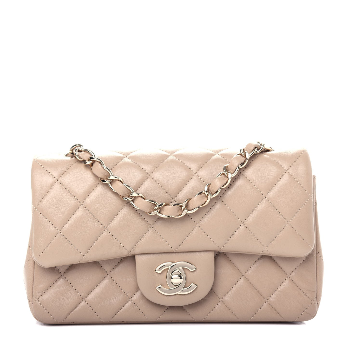 Lambskin Quilted Mini Rectangular Flap Dark Beige