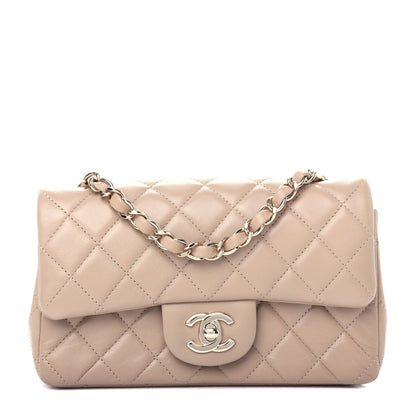 Chanel Lambskin Quilted Mini Rectangular Flap Dark Beige 1 of 10