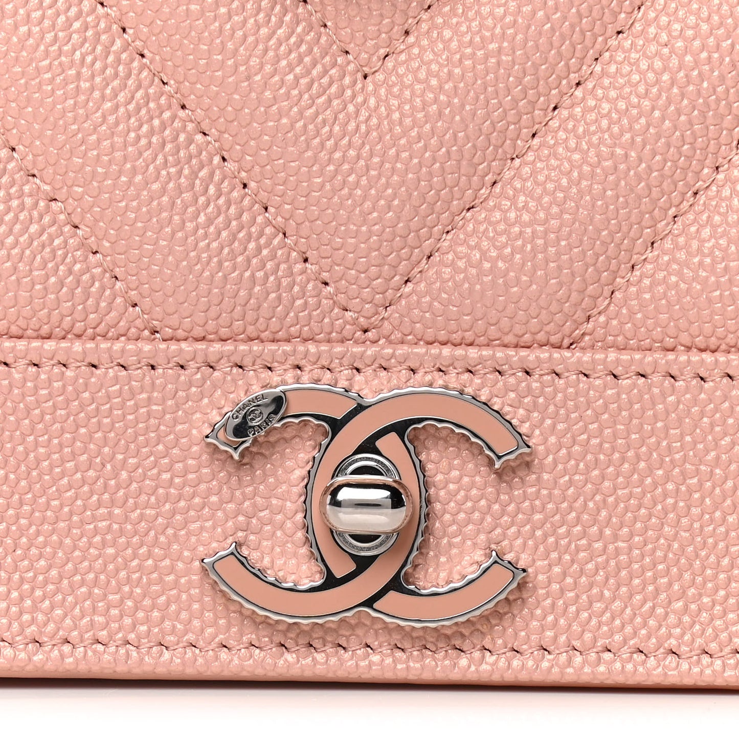 Metallic Caviar Quilted Vintage Mademoiselle Wallet On Chain WOC Light Pink