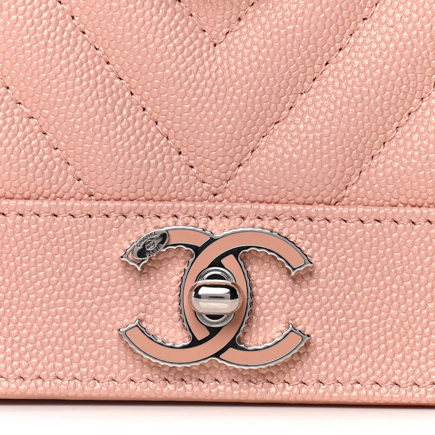Chanel Metallic Caviar Quilted Vintage Mademoiselle Wallet On Chain WOC Light Pink 6 of 13