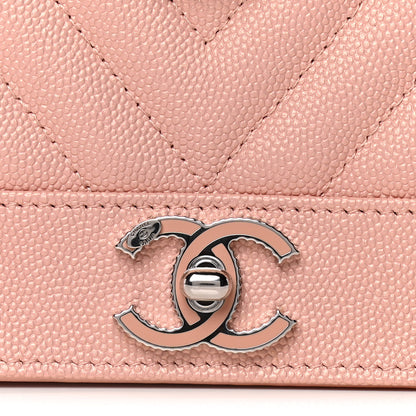 Chanel Metallic Caviar Quilted Vintage Mademoiselle Wallet On Chain WOC Light Pink 6 of 13