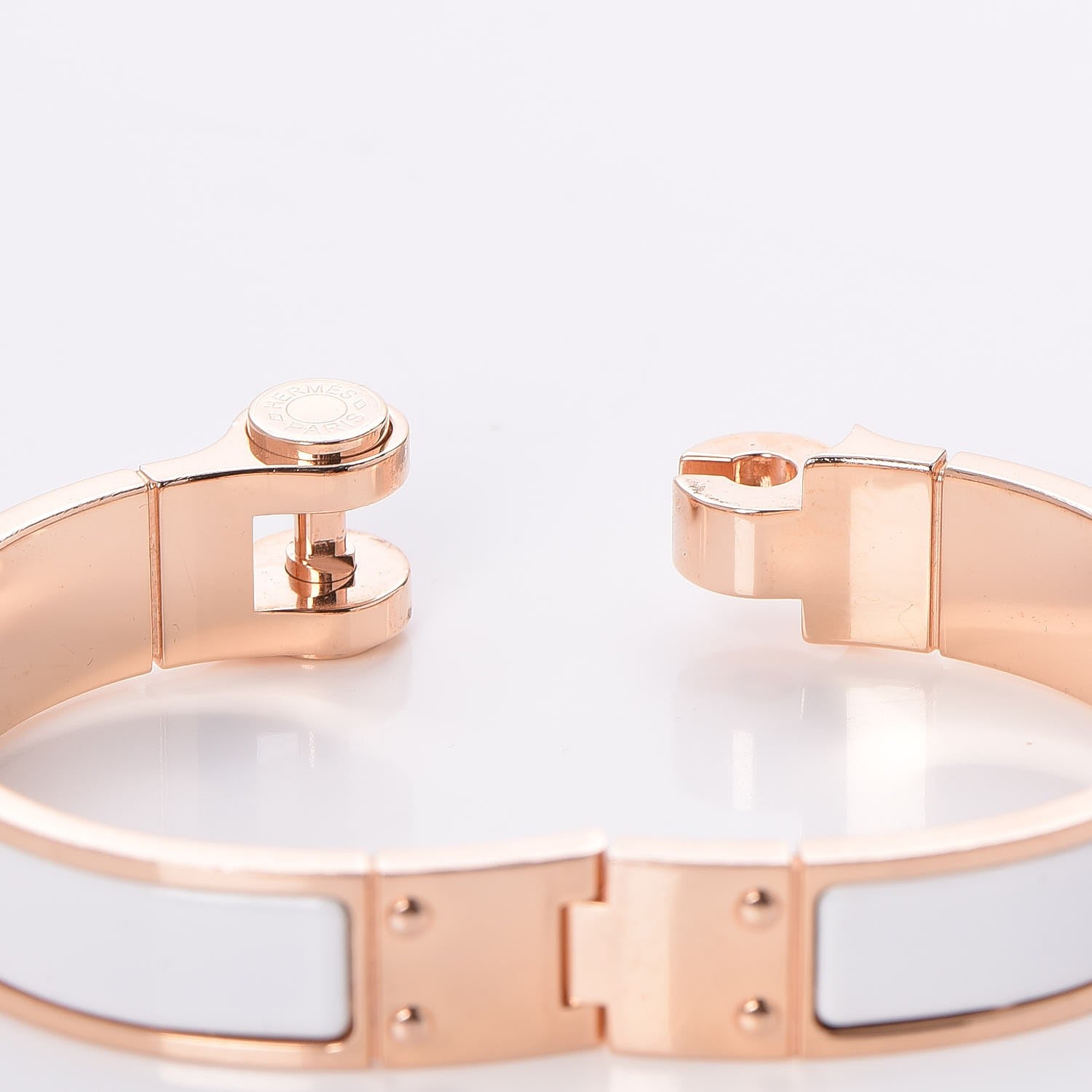 Hermes Enamel Charniere Uni Narrow Hinged Bracelet S White 4 of 6