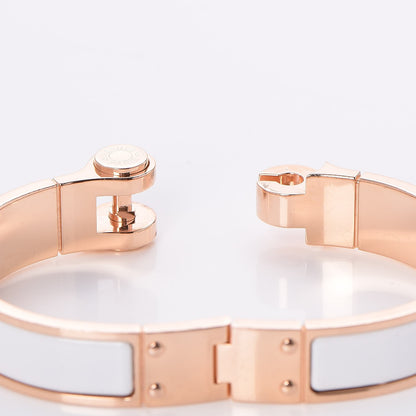 Hermes Enamel Charniere Uni Narrow Hinged Bracelet S White 4 of 6