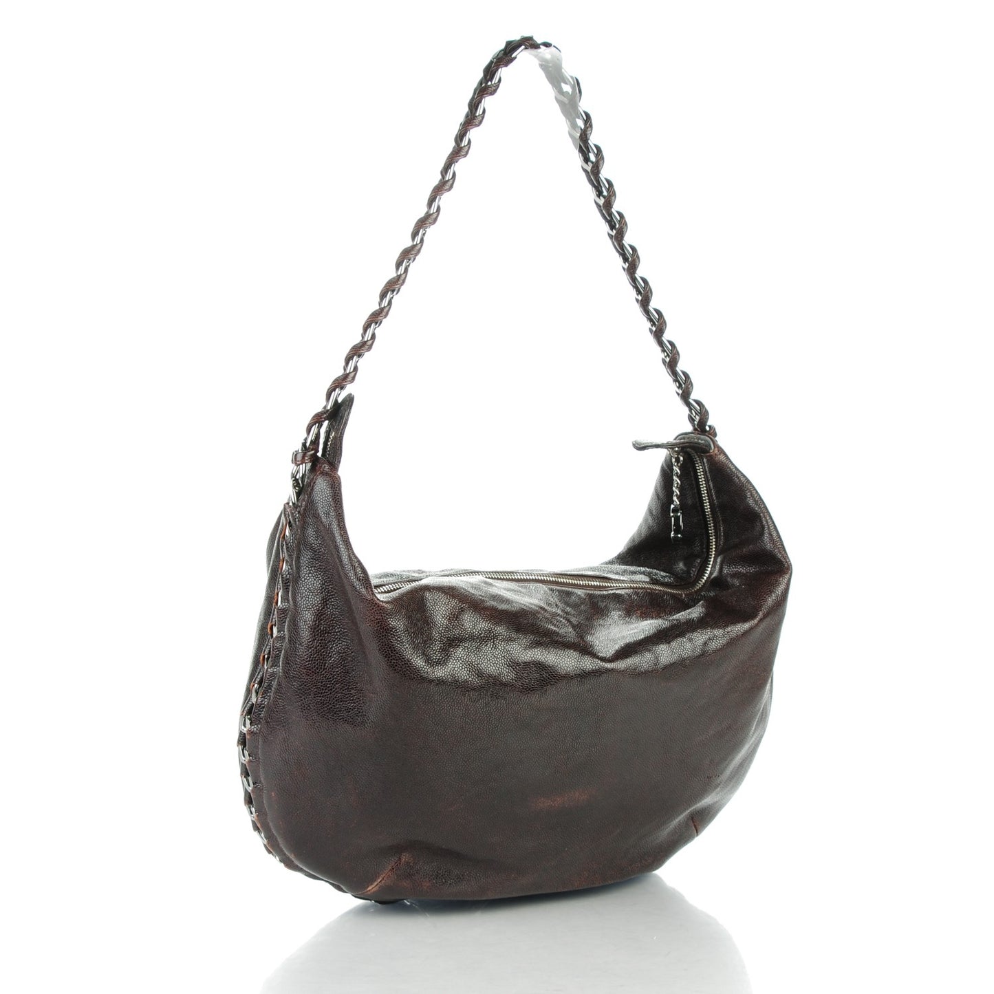Glazed Caviar Modern Chain Hobo Brown