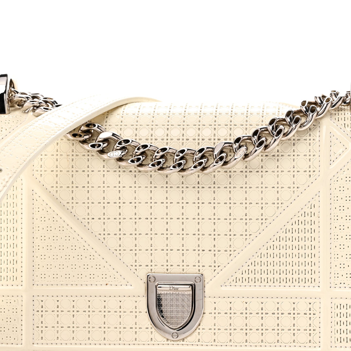 Patent Micro-Cannage Small Diorama Flap Bag White