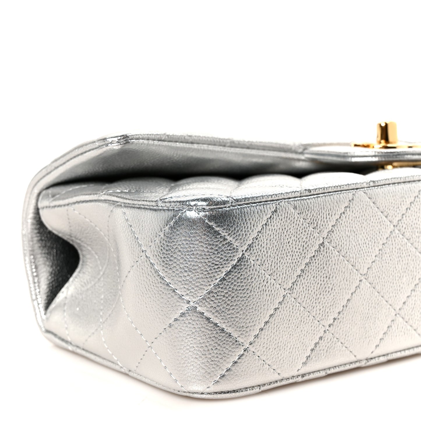 Metallic Caviar Quilted Top Handle East West Flap Silver