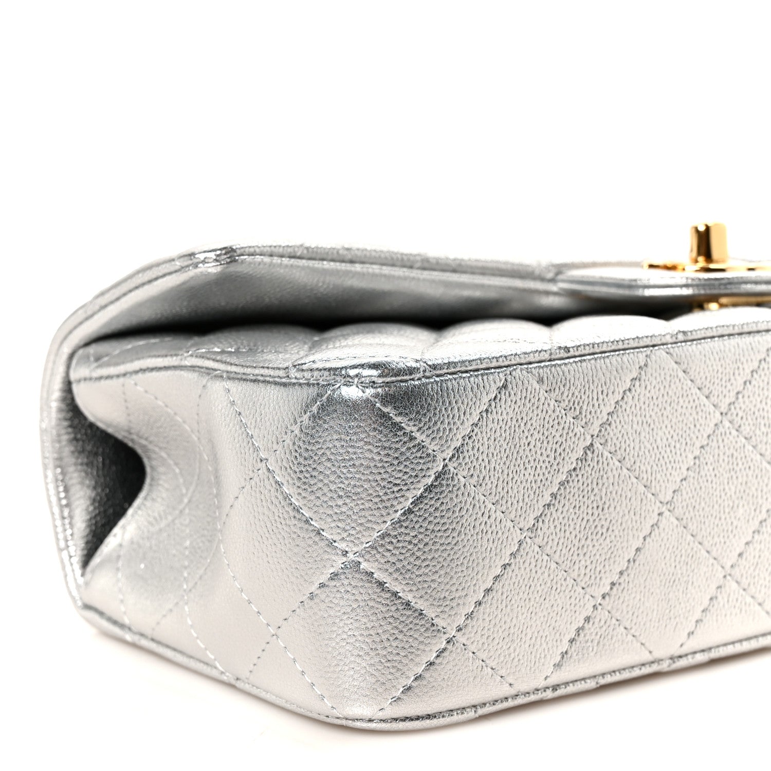 Chanel Metallic Caviar Quilted Top Handle East West Flap Silver 10 of 12