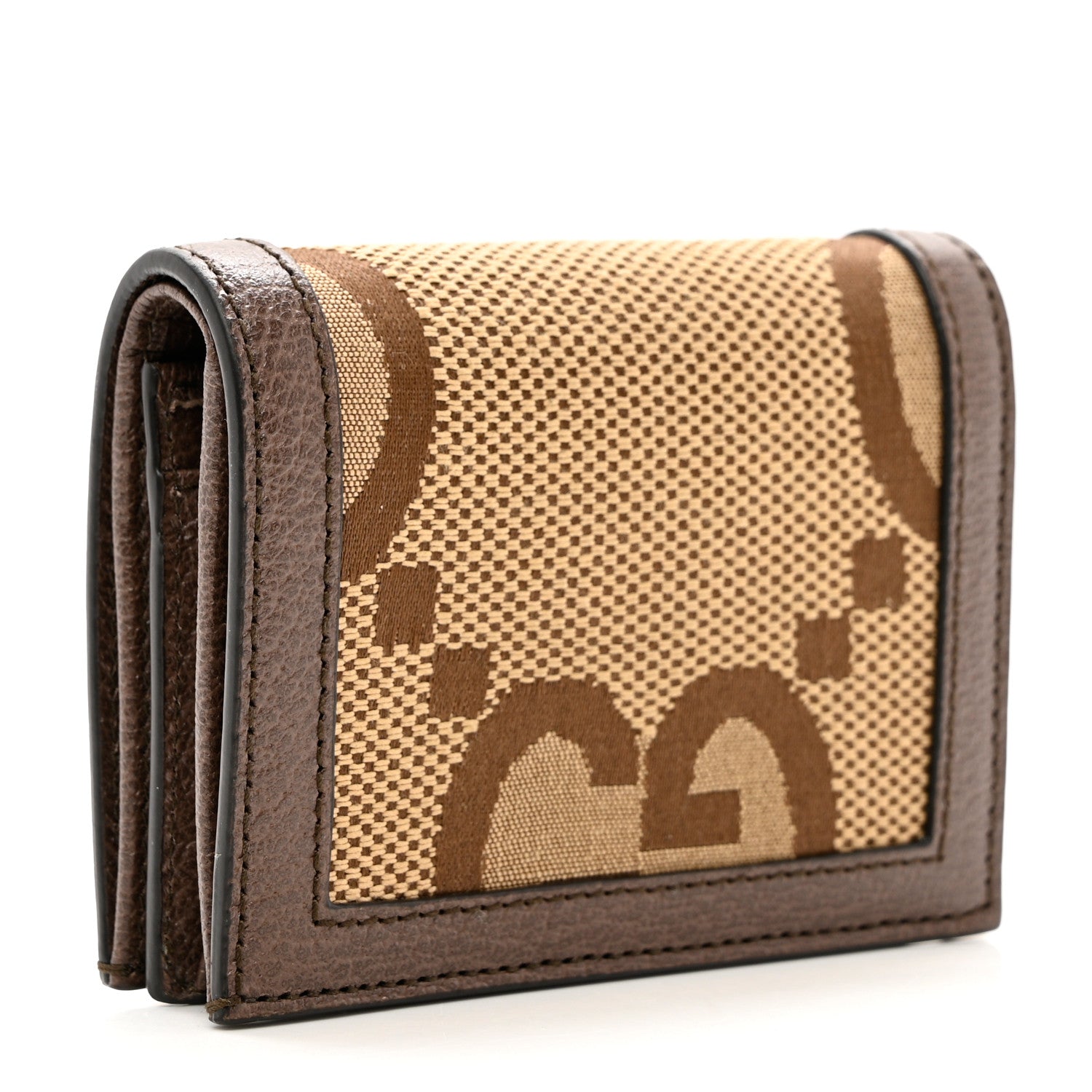 Gucci Monogram Jumbo GG Textured Dollar Calfskin Diana Card Case Wallet Camel Ebony New Acero 3 of 7