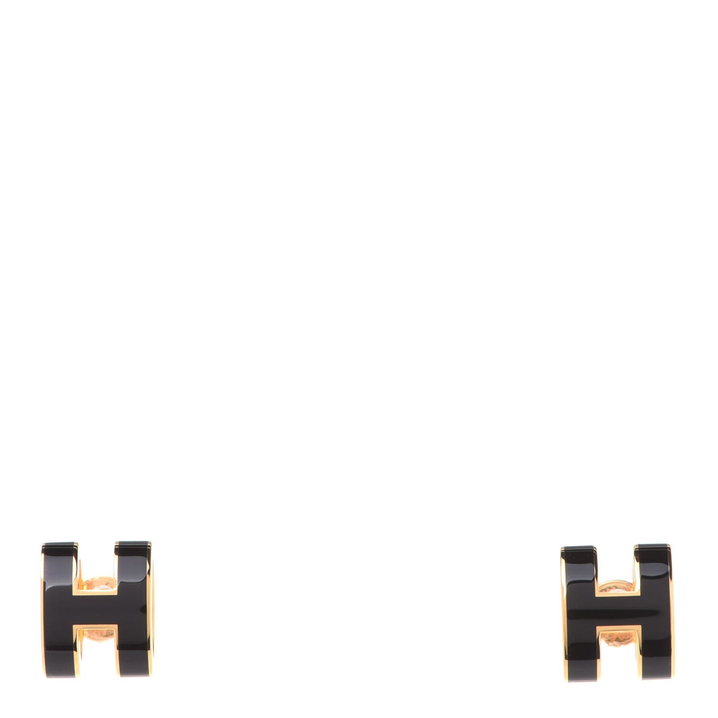 Gold Lacquered Pop H Earrings Black