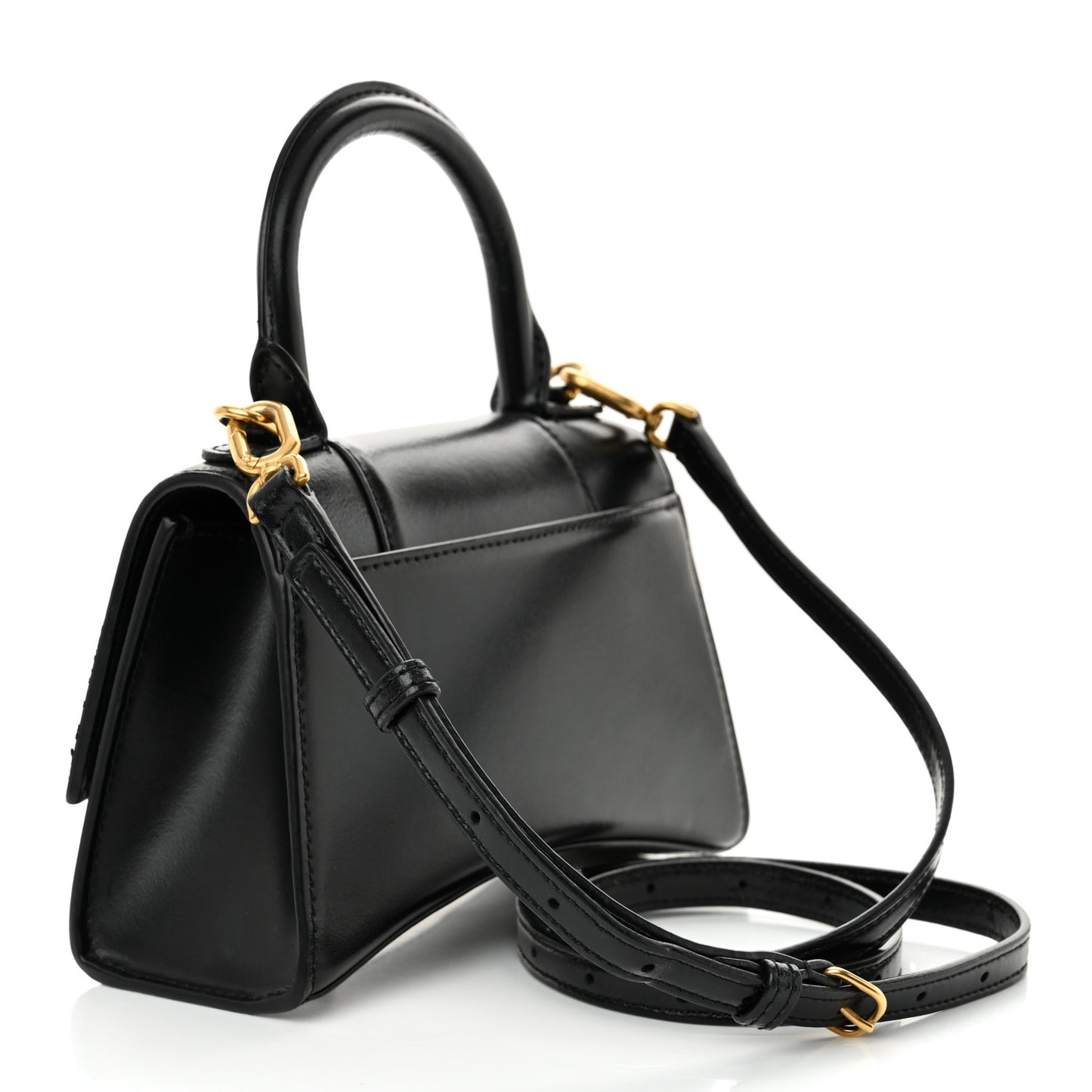 Shiny Box Calfskin Hourglass Top Handle Bag XS Black