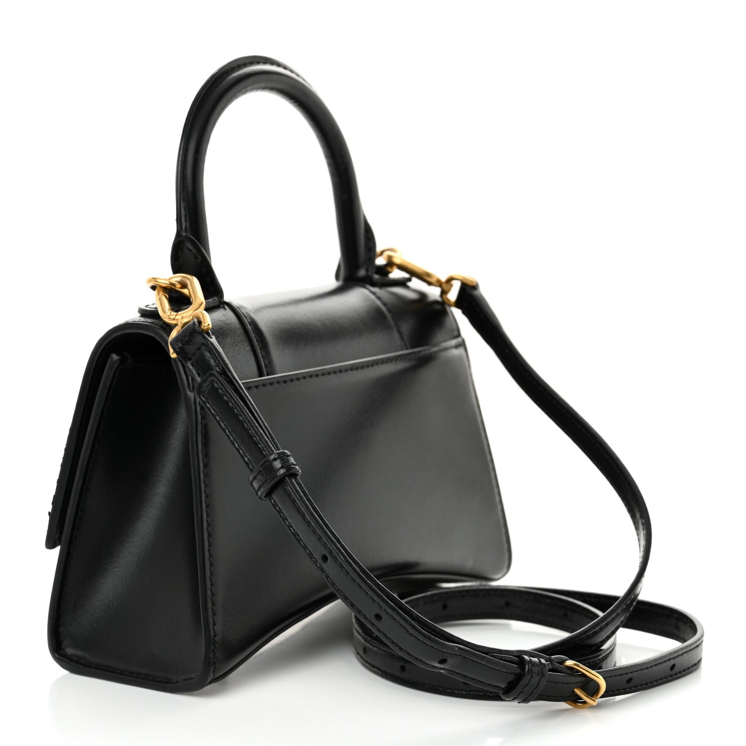 Balenciaga Shiny Box Calfskin Hourglass Top Handle Bag XS Black 3 of 13