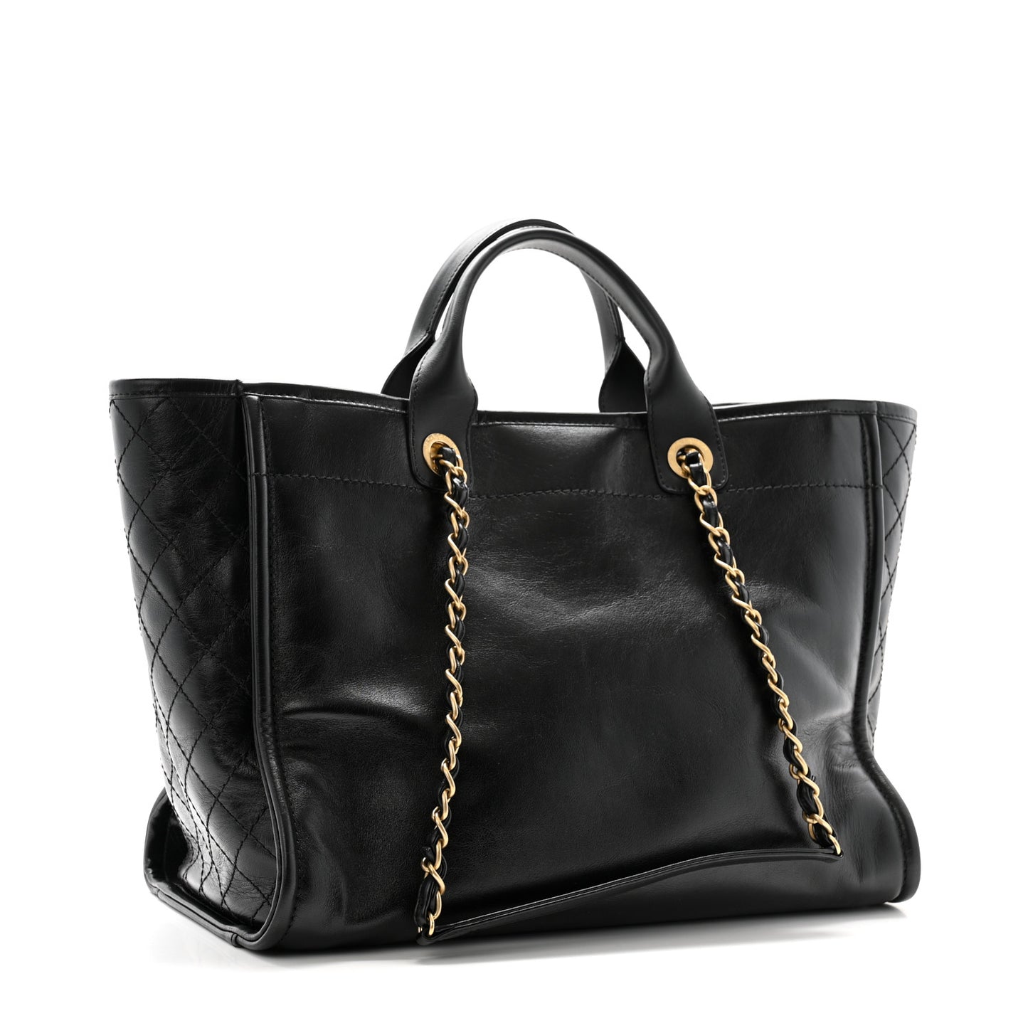 Aged Calfskin Medium Charms Deauville Tote Black