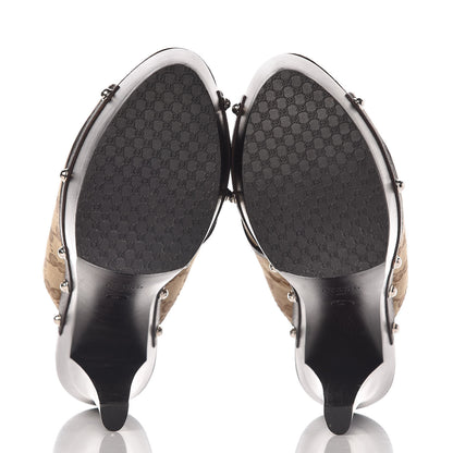 Gucci Monogram Cellarius Soft Calfskin Icon Bit Platform Clog High Heel Slide Sandals 40 Beige Ebony Cocoa 5 of 12