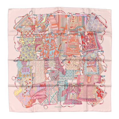 Hermes Silk Voyage En Etoffes Scarf 90 Rose Pale Saumon Jaune Pale 1 of 3