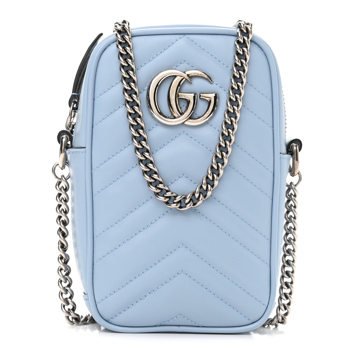 Calfskin Matelasse Mini GG Marmont Crossbody Bag Porcelain Light Blue