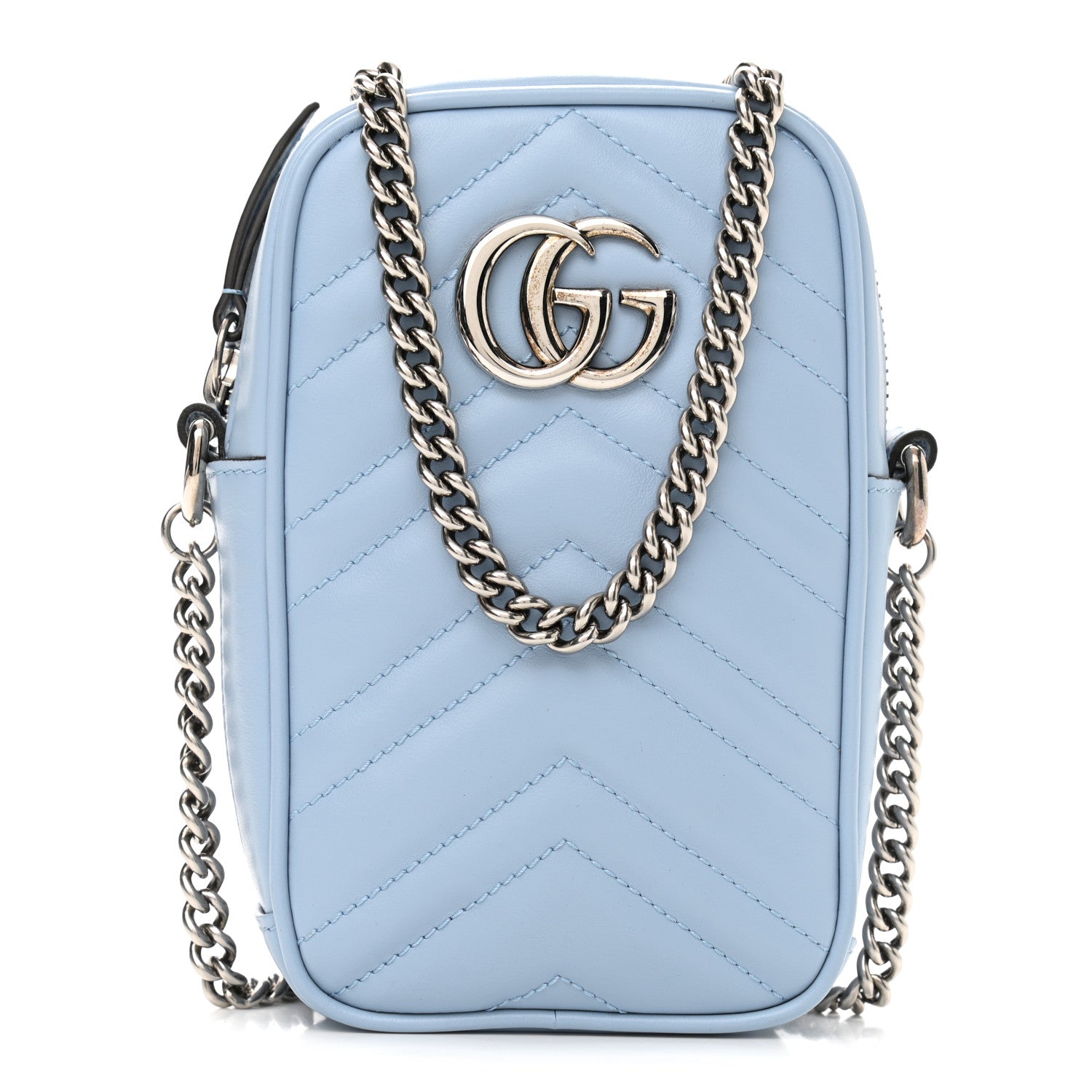 Gucci Calfskin Matelasse Mini GG Marmont Crossbody Bag Porcelain Light Blue 1 of 10