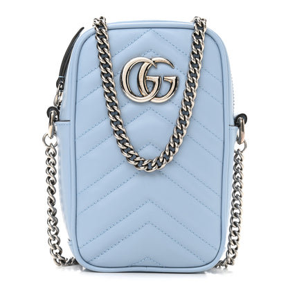 Gucci Calfskin Matelasse Mini GG Marmont Crossbody Bag Porcelain Light Blue 1 of 10