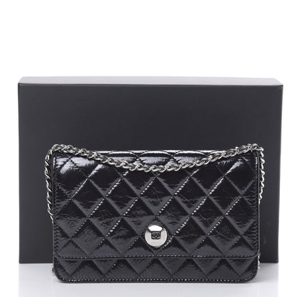 Chanel Patent Metallic Crumpled Calfskin Quilted Wallet On Chain WOC Navy 12 of 12