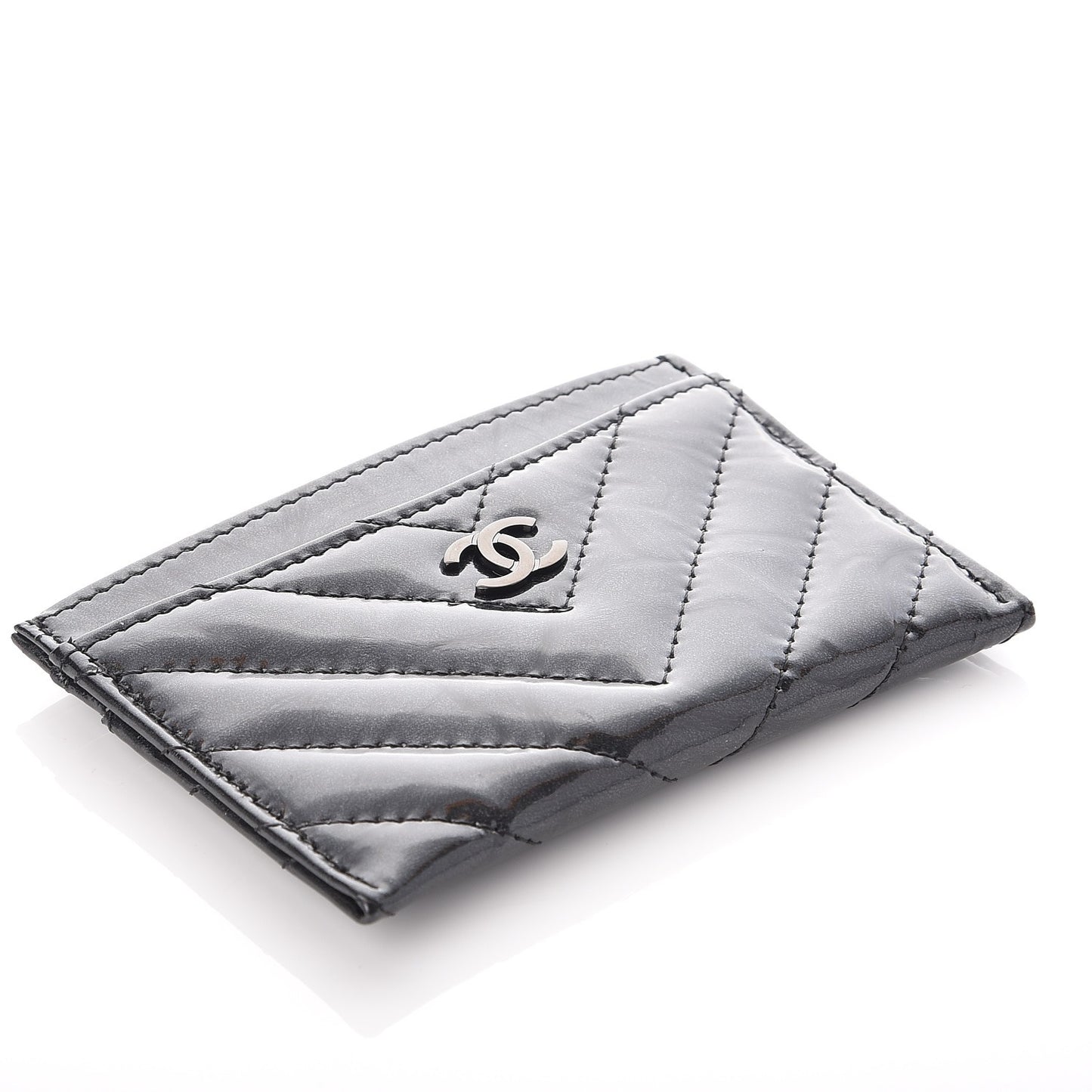 Patent Chevron Quilted Card Holder Black