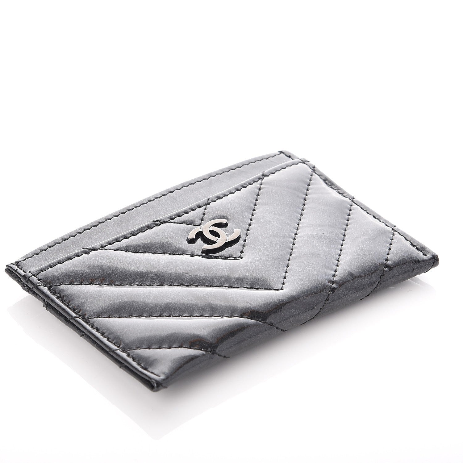 Chanel Patent Chevron Quilted Card Holder Black 4 of 9