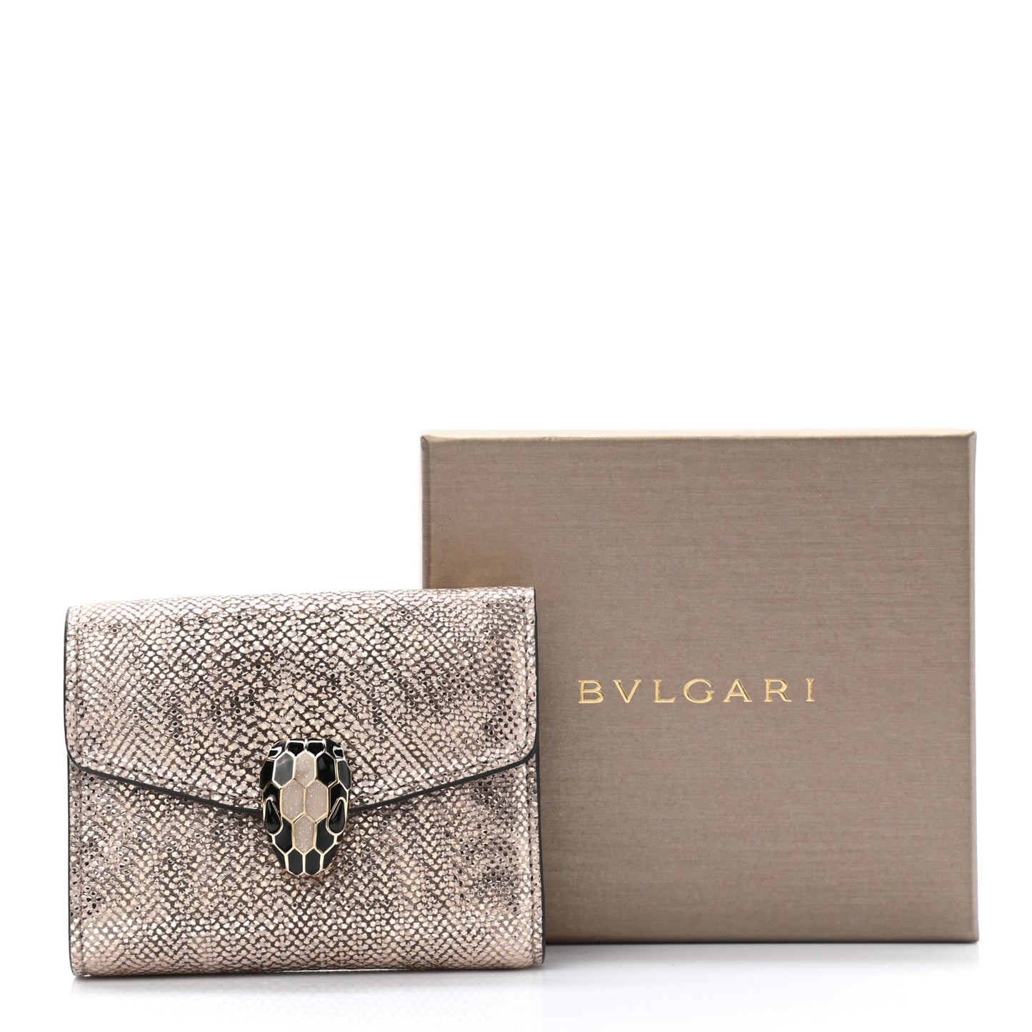 Karung Calfskin Serpenti Forever Compact Wallet Beige