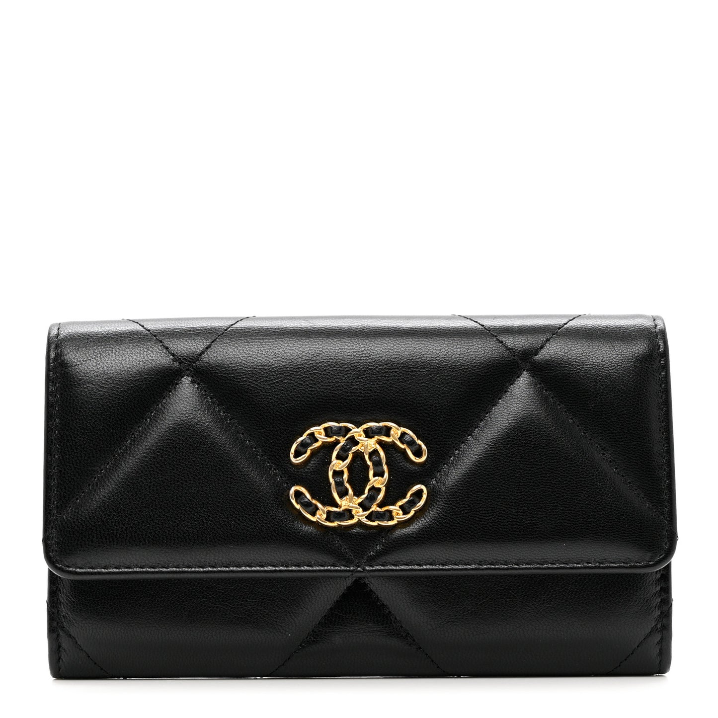 Lambskin Quilted Chanel 19 Flap Wallet Black