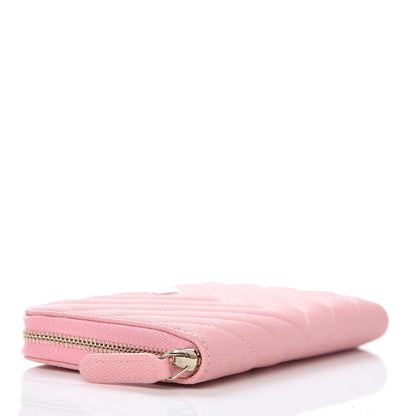 Chanel Caviar Chevron Quilted Small Zip Around Wallet Pink 4 of 10