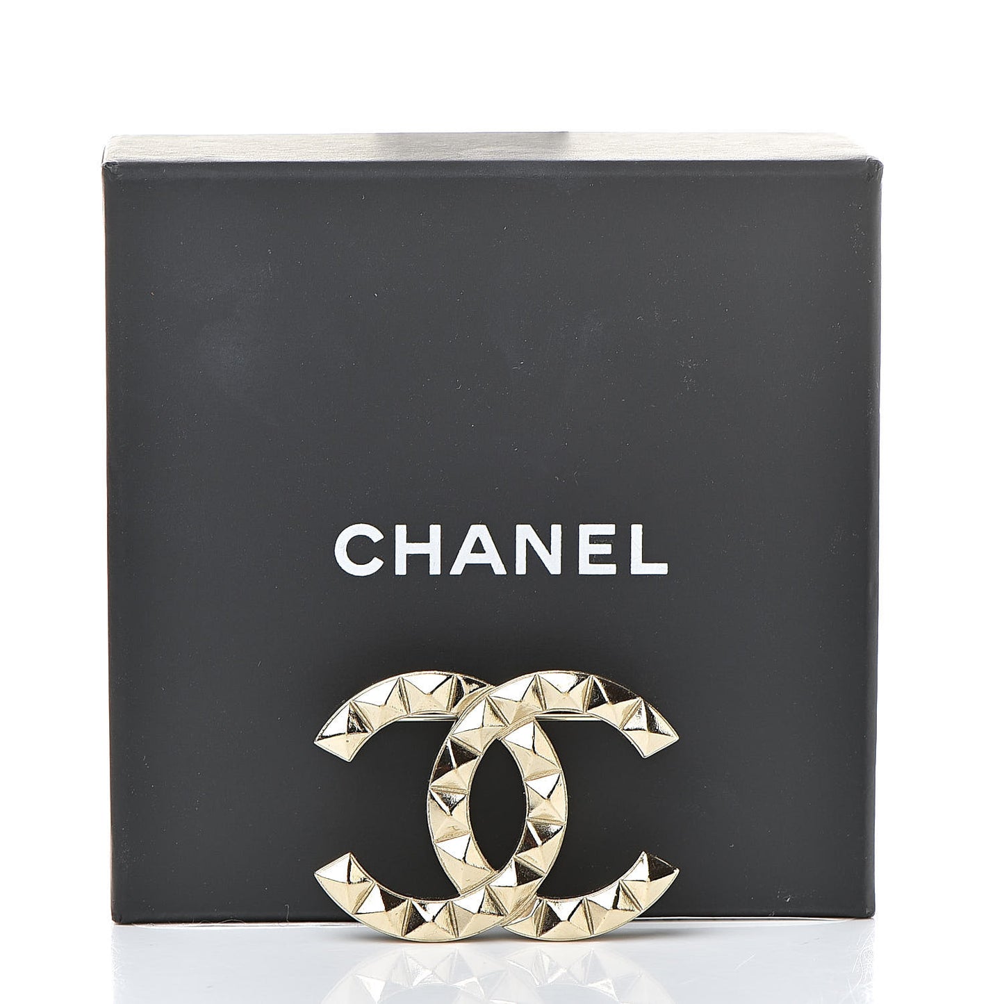 Studded CC Pin Brooch Gold